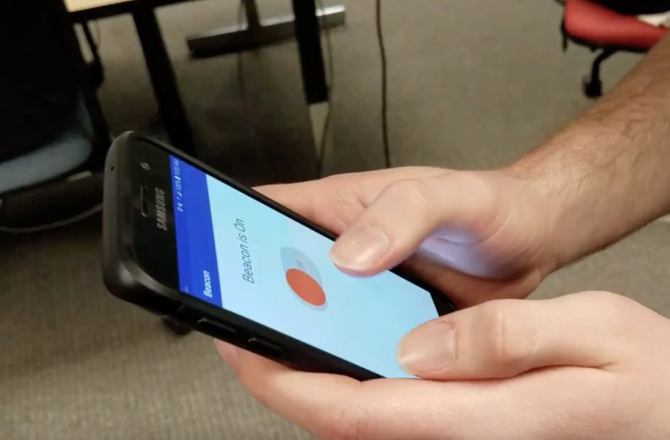 Beacon app with a one-tap location-sharing screen