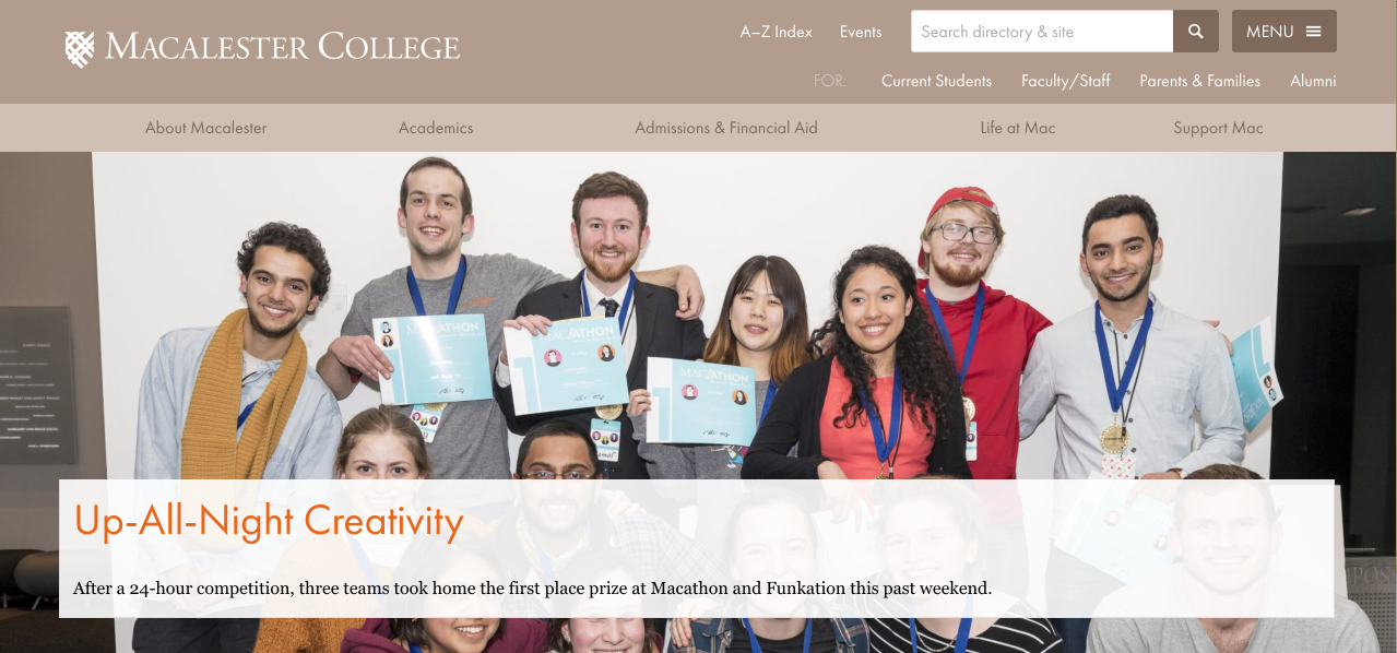 Macalester College news article about Sojin's team winning first place at Macathon