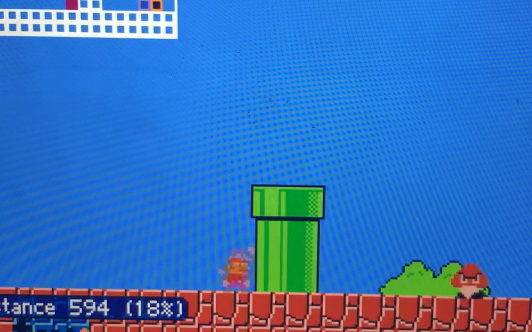 Trained AI agent playing Super Mario Bros level 1-1